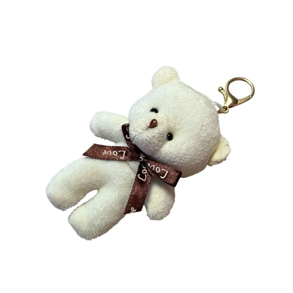 Cute Plush White Bear With Brown Bow Keychain